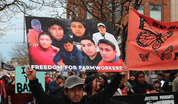 MR Online | A march in support of farmworkers detained by ICE in Burlington Vermont April 2025 Photo Migrant Justice | MR Online